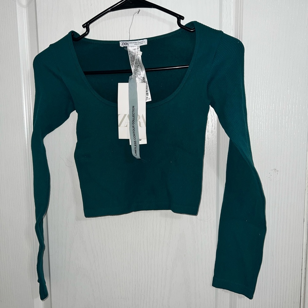 Zara Deep Teal Long Sleeve Crop Top